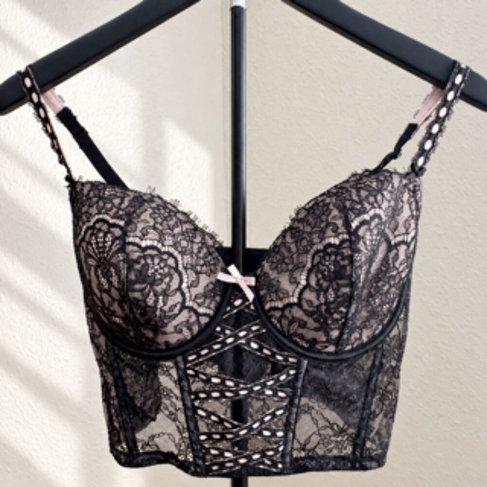 Victoria’s Secret Black Lace Corset Bustier Top S-DD